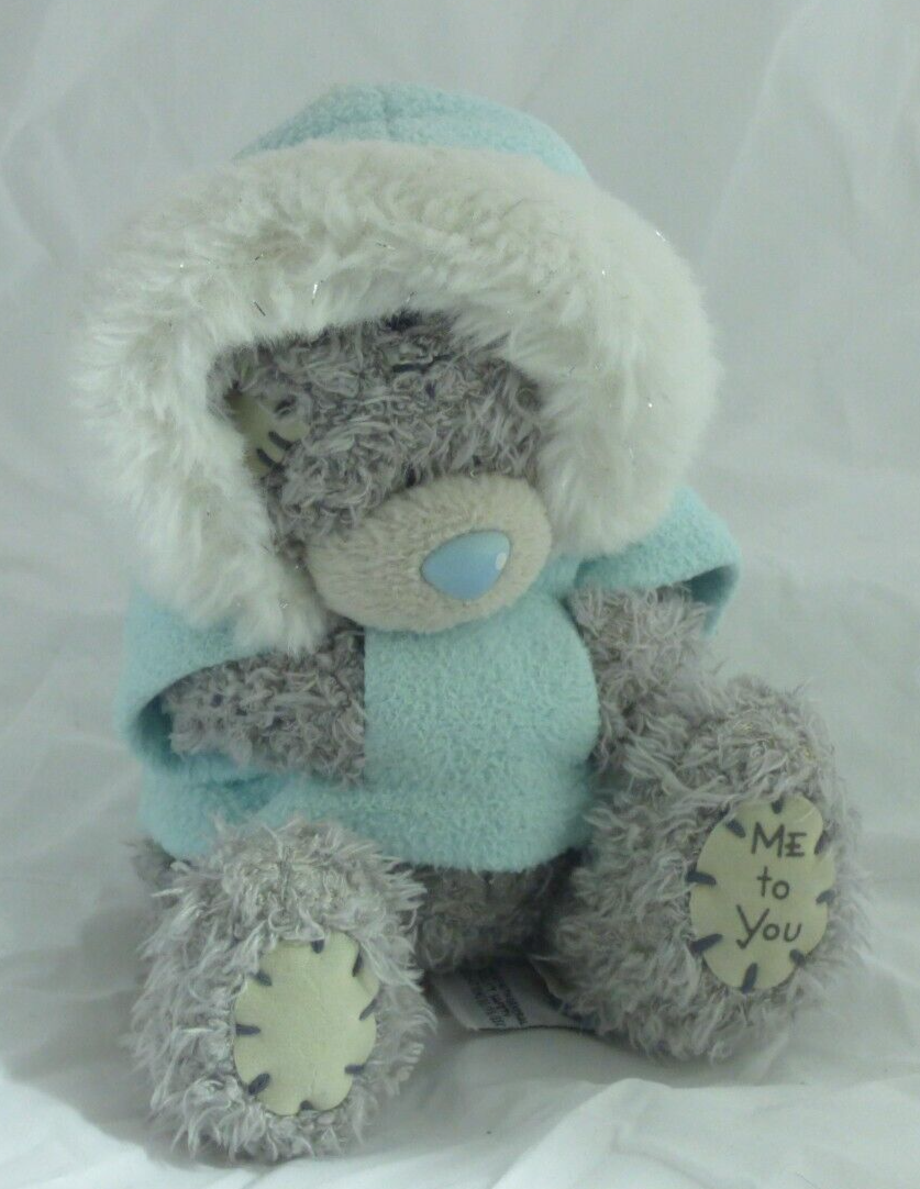 inch high bear wearing a mint green hooded coat Tatty Me to
