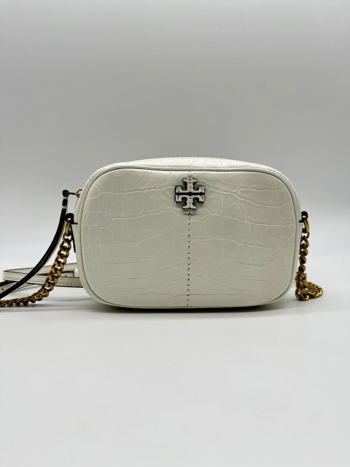 TORY BURCH McGraw piccola borsa per fotocamera a tracolla in pelle goffrata di coccodrillo Bianco