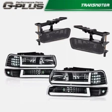 Clear/Black LED Tube DRL Headlight & Fog Lights Fit For 99-06 Silverado/Suburban