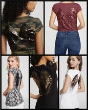 G By Guess Wing Shirt Women's Sequins Wing Multiple Sizes White/Black/Camouflage