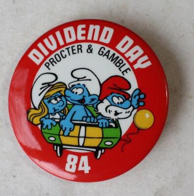 Kings Island Procter & Gamble 1984 Dividend Day Smurfs Roller Coaster Pinback --