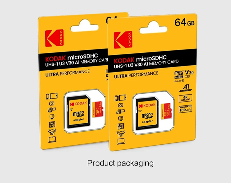 GENUINE KODAK RED Ultra 64GB- MicroSDHC Class 10 U3 V30 A1 4k w