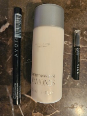 3 Pc Set for Her ( Avon 2 Pc Eye Liner, Armani Diamonds Body Lotion