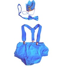 Baby Boy 1/2 Year 6 Mo. Celebration Outfit with Crown, Suspender Pants  Bowtie