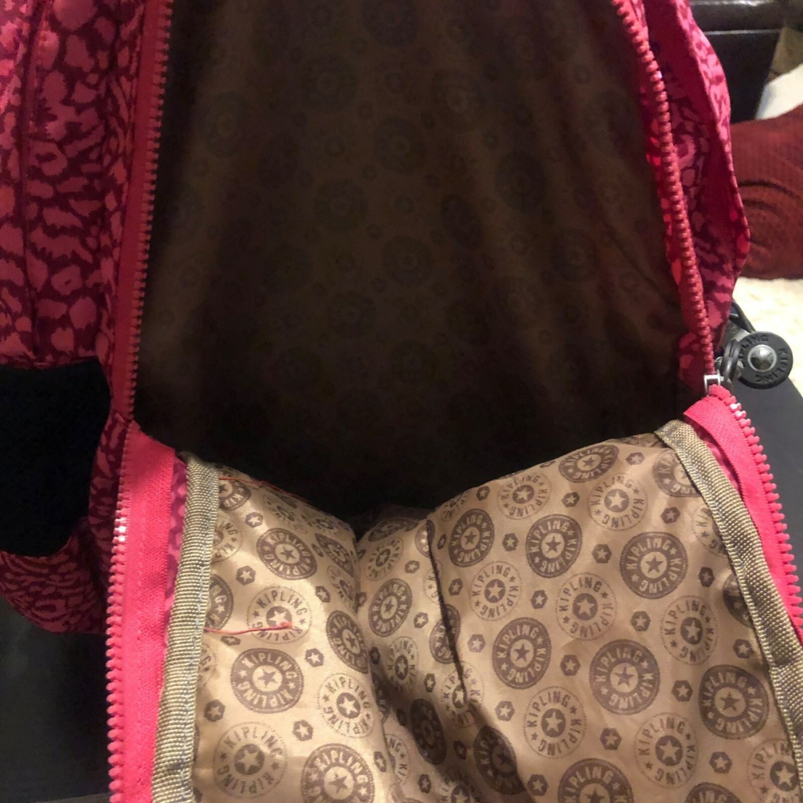 Kipling Pink Patterned Backpack With Multiple Buc… - image 6