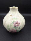 Cream LENOX MORNINGSIDE COTTAGE GLOBE VASE with gold rim, floral purple and white, and green leaves with red dragonflies.