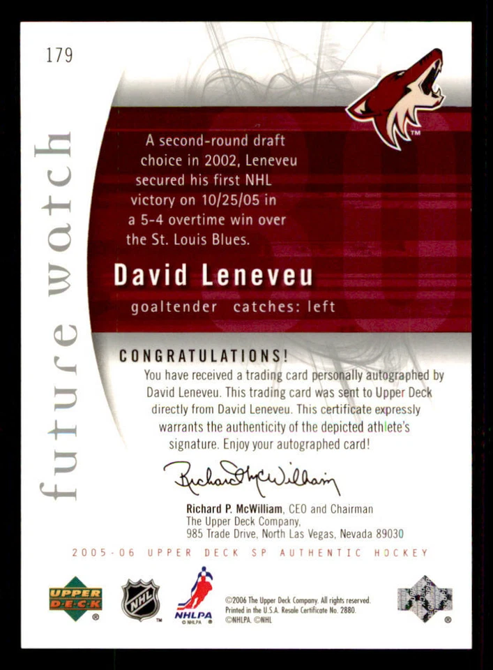 2005-06 SP Authentic #179 David Leneveu AU RC /999 (ref 240369) - Image 2 of 2