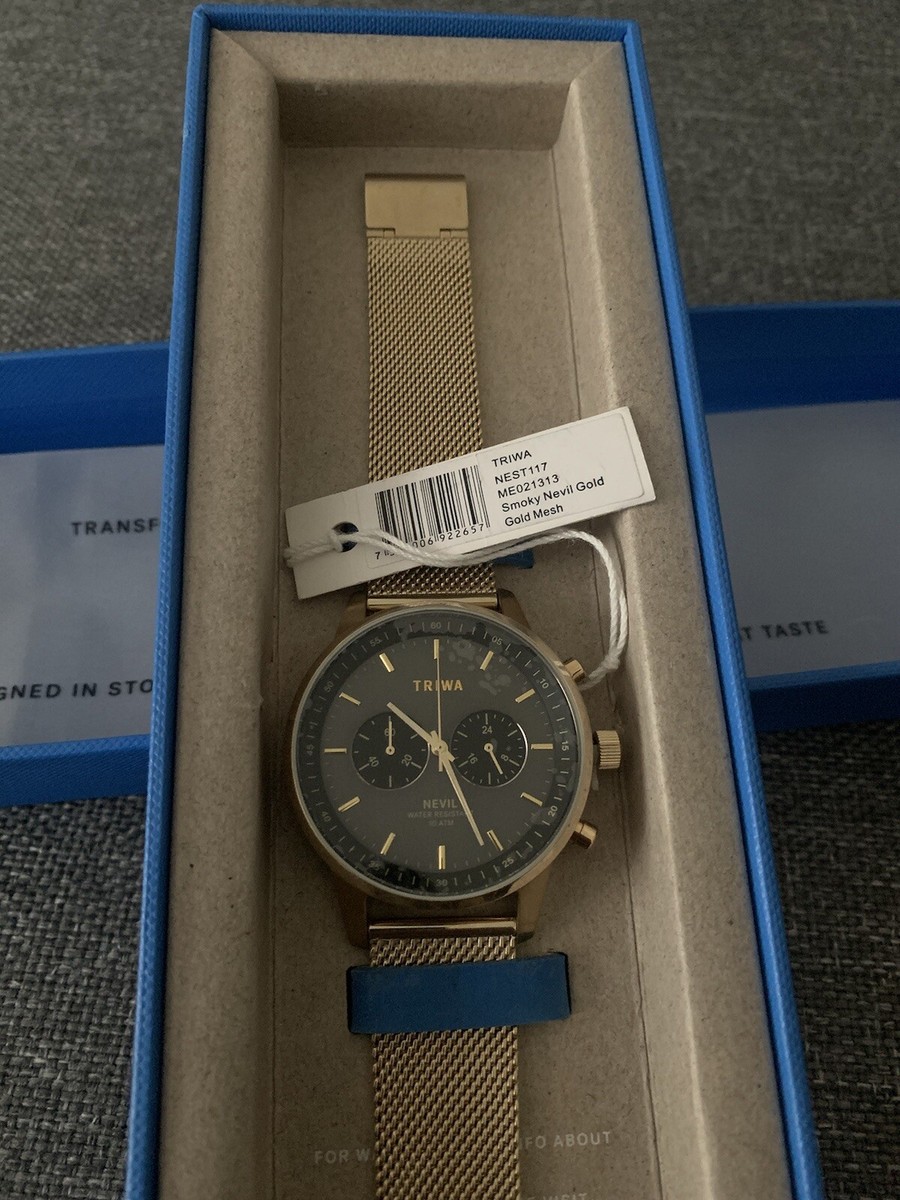 Brand new Triwa Nevil Smoky Gold Mesh Unisex Wristwatch Original Box