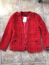NEXT PETITE RED TEXTURED RIBBON TRIM OPEN LINED BLAZER JACKET SIZE 6 NEW