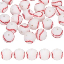 25PCS Sports Baseball Beads 15mm Silicone for DIY Crafts/Bracelet White