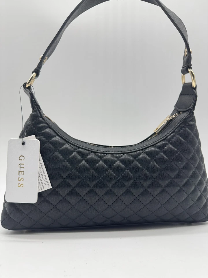 GUESS Everlee top zip quilted faux-leather small shoulder bag - Black - Image 3 of 4