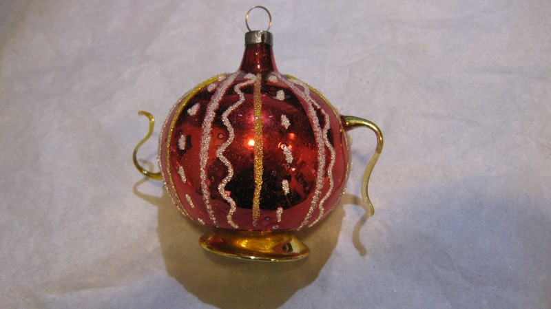 Vintage Christmas Figural Glass Tea Pot Ornament Venetian Dew