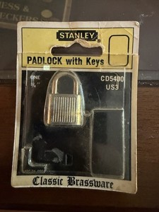 Vintage Stanley CD5400 3/4 in Brass Plated Steel Padlock US3 Keyed Missing Keys 