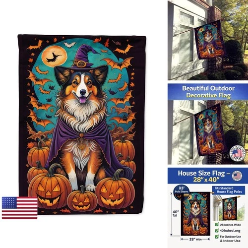 Caroline's Treasures DAC1533CHF Sheltie Witchy Halloween House Flag Large - product listing photo