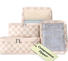 Space-Saving Compression Packing Cubes 6-Pack, TSA Approved, Sand/Check Pattern