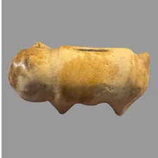 Antique Primitive Folk Art Country Yellowware Spongeware Bulldog Still Bank