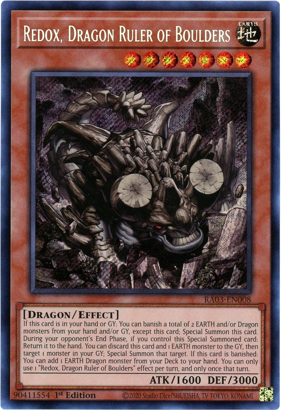 Yugioh! Redox, Dragon Ruler of Boulders RA03-EN008 Secret Rare NM/M