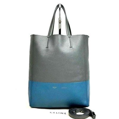Celine Vertical Cabas Small 2WAY Tote Bag Gray Leather Authentic