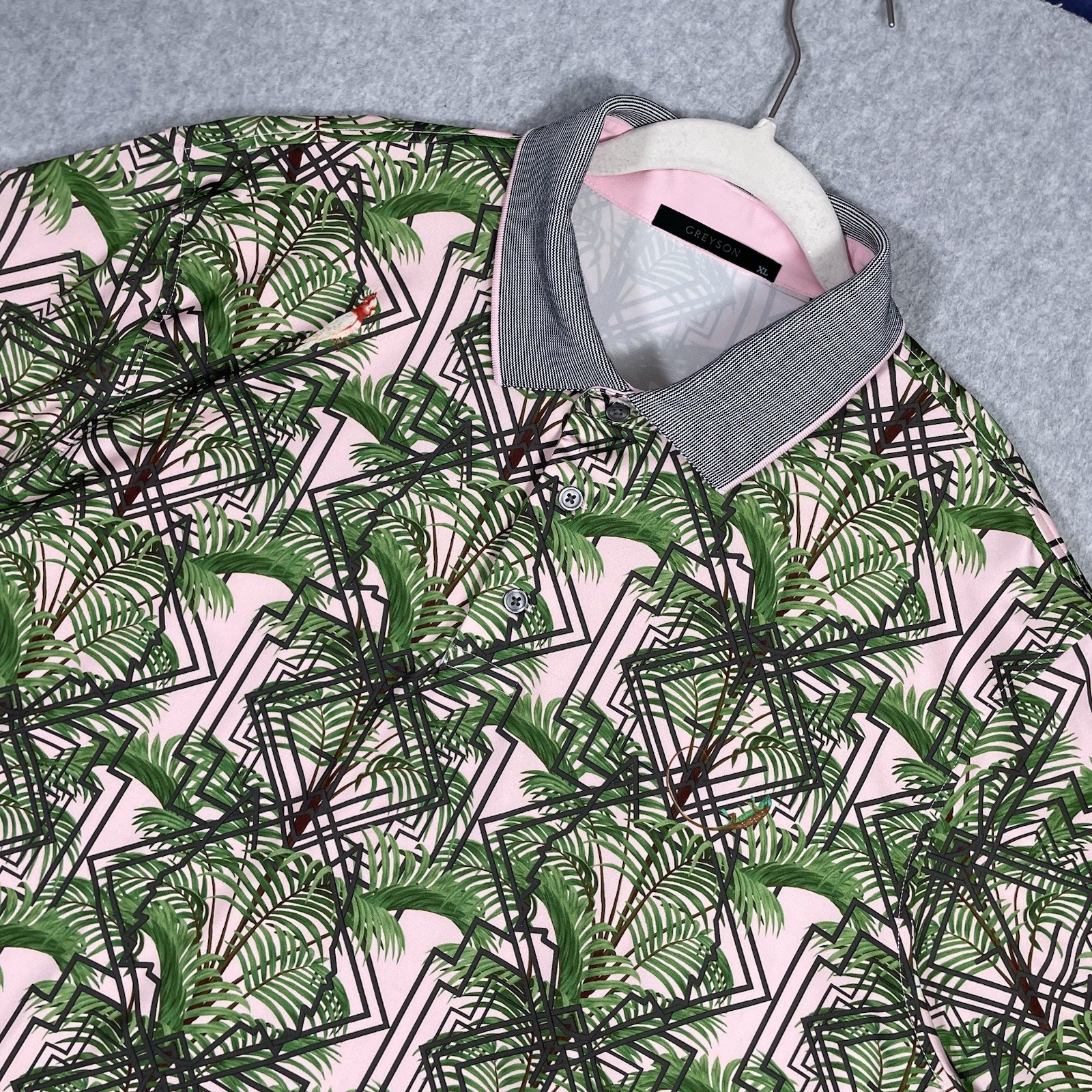 Polo Shirt Mens Xl Pink Green Tropical Beach Preppy Performa