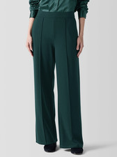Eileen Fisher Women's Fir Green Washable Flex Ponte Pintuck Wide Pant Sz M