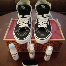 Vans High Top Canvas Casual Sneaker Black White sz 9.5 MEN 11 WOMEN + CLEANERS