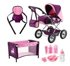 Puppenwagen Kombi Set Grande Bayer Megaset mit Reisebett und Zubehör Einhorn
