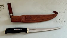 Vintage 1967 Normark Fiskars Finland Stainless Fillet Knife w/Leather Sheath