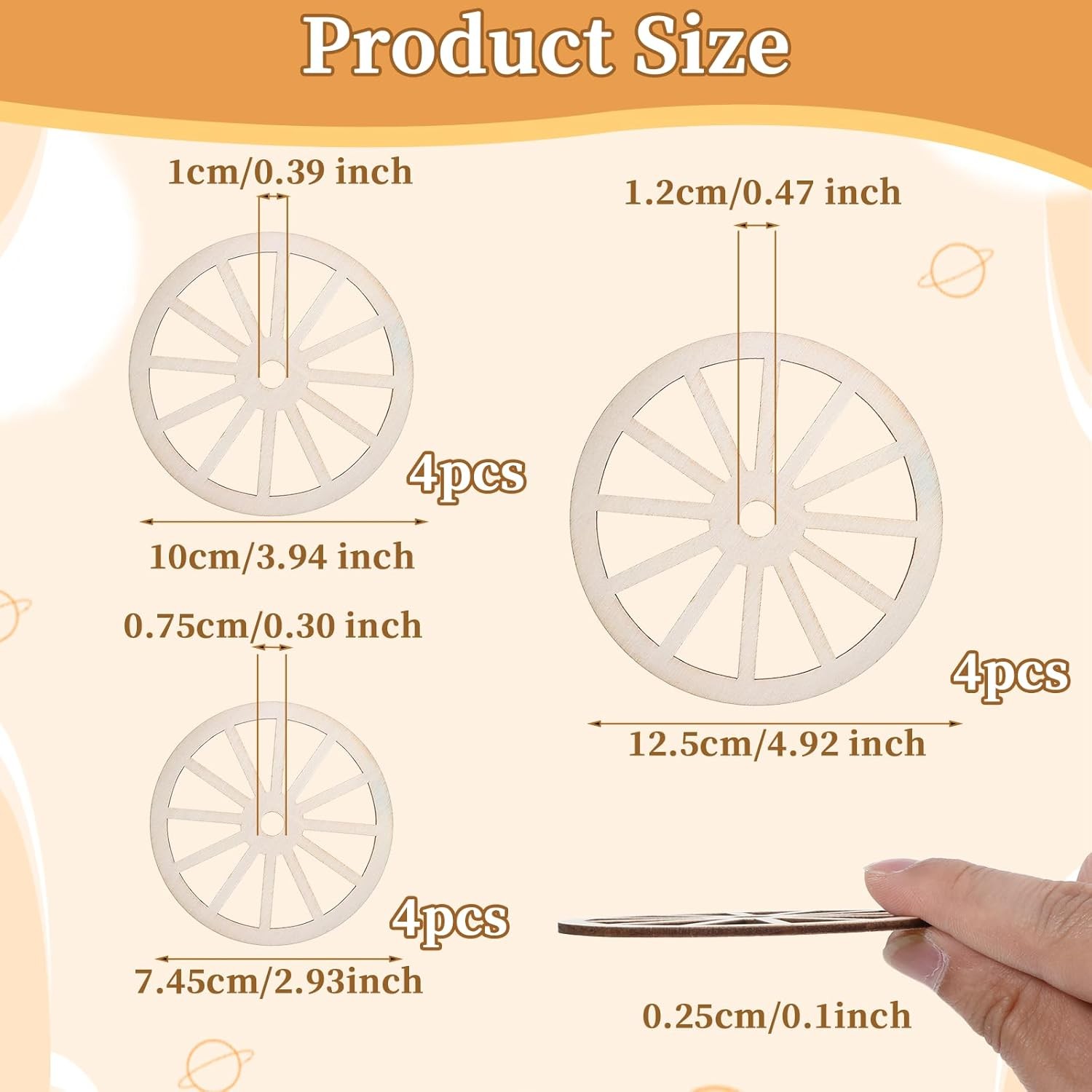 12pcs Wooden Wheels for Crafts, 3 Sizes Unfinished Wood Wheel Wagon... 