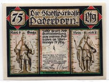 1921 Germany Paderborn Notgeld 75 Pfennig Note (3188)