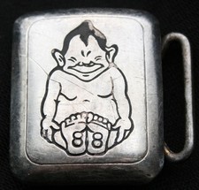 Hebilla de cinturón vintage Royal Order of Jesters Biliken plateada