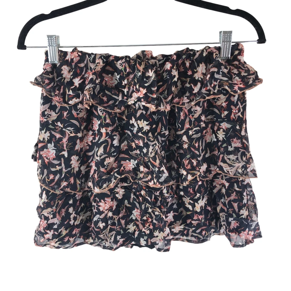 IRO Brooks Mini Skirt Ruffle Tiered Pull On Floral Black Pink 36 US 4 - Image 3 of 4