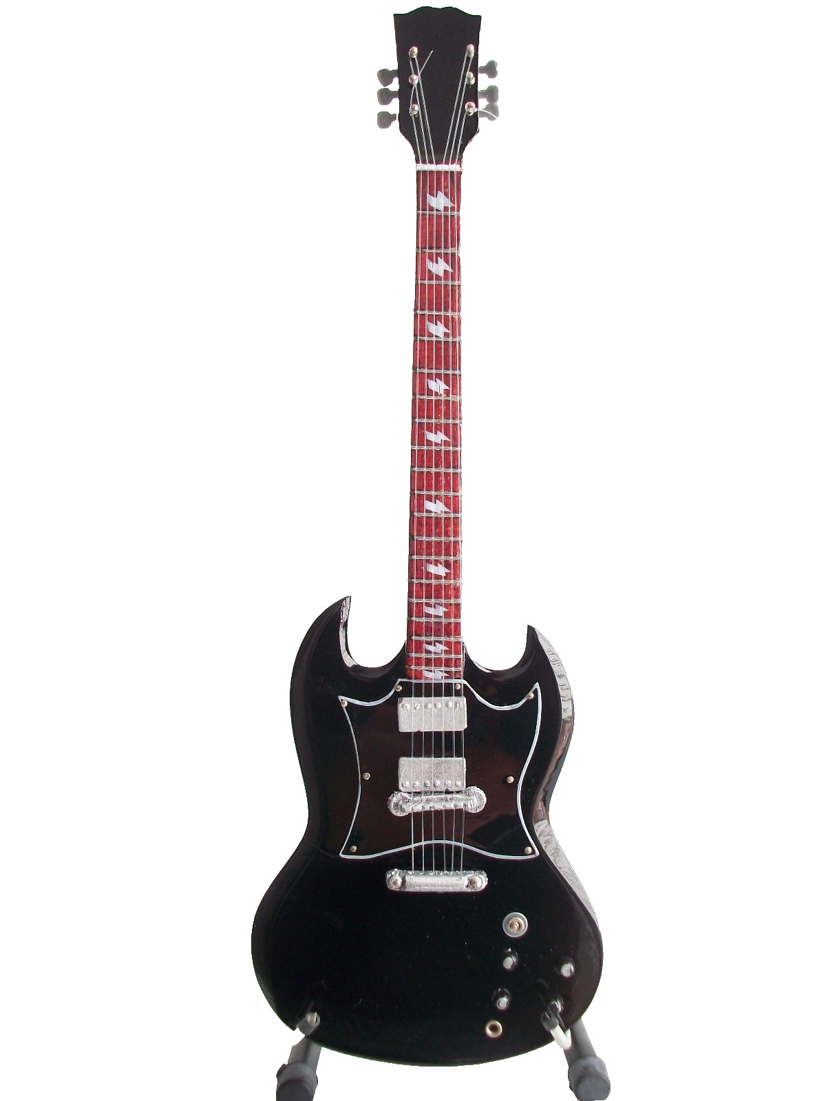 Guitare miniature Gibson SG AC/DC Angus Young avec support de collection en bois