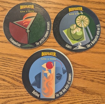 3 Vintage Beefeater Gin Cork Bottom Beverage Coasters 