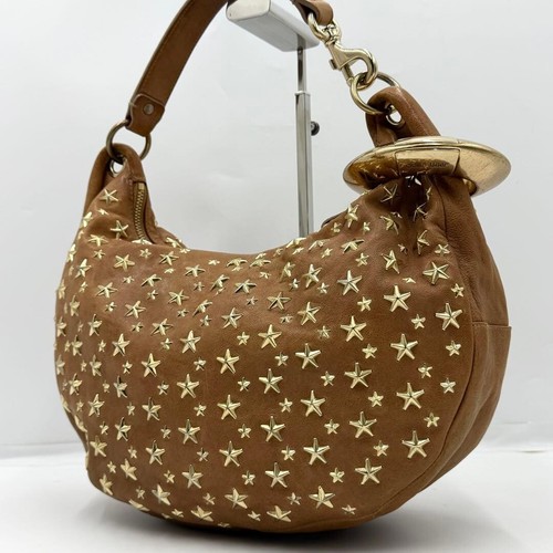 Jimmy Choo Sky Hobo Bag Brown Leather Star Studded 2Way Shoulder Bag Medium