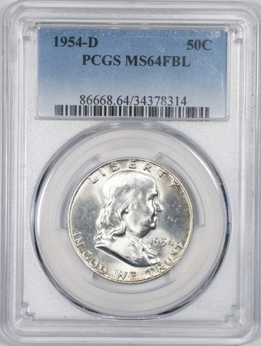 1954-D PCGS MS64FBL Benjamin Franklin Silver Half Dollar Uncirculated BU+