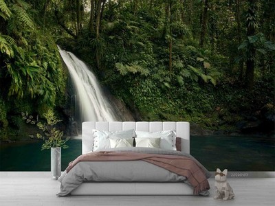 3D Nature Forest Waterfull Self-adhesive Removeable Wallpaper Wall Mural