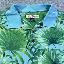 Tommy Bahama Mens Silk Cotton Palm Leaf Print Short Sleeve Polo Shirt M