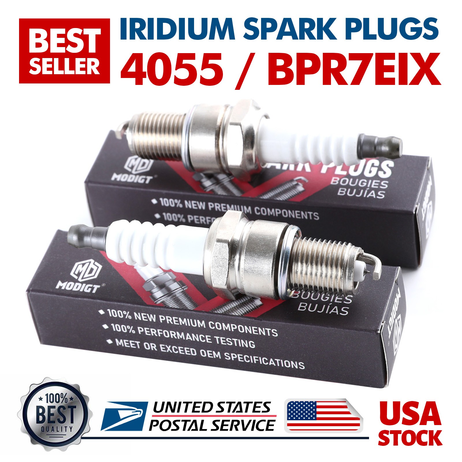 2X New Fit For NGK IRIDIUM Resistor Performance MGT Spark Plugs BPR7EIX # 4055