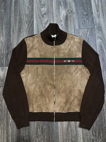 Gucci Giacca Bomber Uomo in Camoscio con Pannelli Impreziosita Web XL