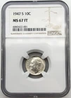 1947-S Roosevelt Silver Dime 10C NGC MS67 FT Full Torch 90% Gem BU USA Coin BM1