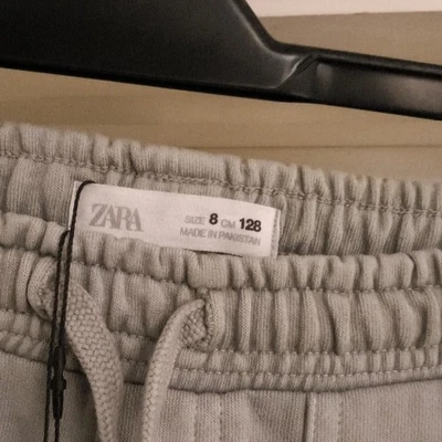 ZARA Boys Grey Solid Cargo Trousers 8-9 Years Drawstring Waist Pockets - Image 1 of 4