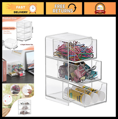 Small Acrylic Storage Organizer with Drawers - 3-Layer Clear Desktop Makeup & Of