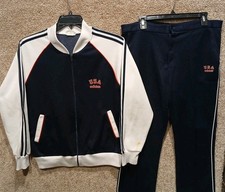 Vintage 80s 90s Adidas Team USA 3-Stripe Tracksuit Large Jacket and Medium Pants