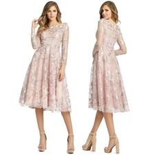 Mac Duggal 67501 Dress Lace Floral Tea Length Wedding Guest Party Formal Gala 4