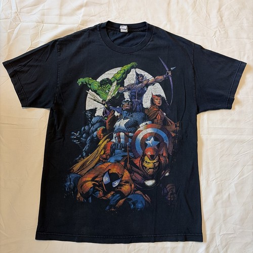 VINTAGE Marvel Avengers Shirt Size Large Black Mad Engine