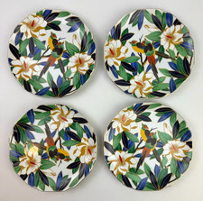 RARE VTG 4 Takahashi Tropicale Parrot Floral Porcelain Hand Decorated 8" Plates