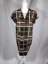Michael Kors Dress Womens Medium Black Gold Chain Belt Print Shift V Neck