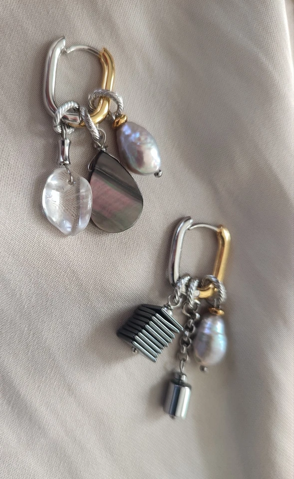 Bicolor Transformer Creolen Mit Elf Paar Halbedelstein Charms Anhänger - Bild 4 von 4