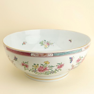 Edme Samson 19c Paris France Large Chinese Export Style Famille Rose Punch Bowl