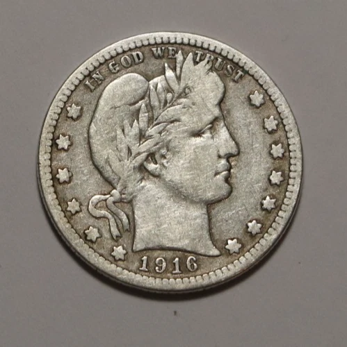 1916 D Barber Quarter Dollar 25C Cents Coin Silver